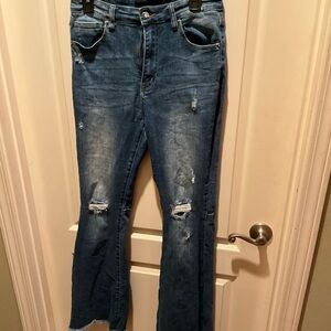 Risen Classic Blue Distressed Flare Jeans